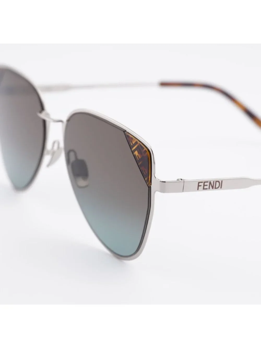Fendi FE40189U 16F Sunglasses Palladium Aviator Frame, Brown Lenses